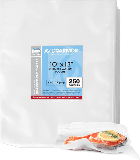 Avid Armor Chamber Vacuum Sealer Bags, Heavy Duty BPA-Free Pre-Cut Bags for Food Preservation, 250/Pack (10x13)
