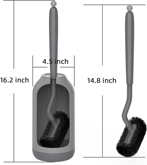 HAMITOR Toilet Bowl Brush Holder Set: Bathroom Deep Cleaning Scrubber with Curved Bristle for Dead Corner Cleaning