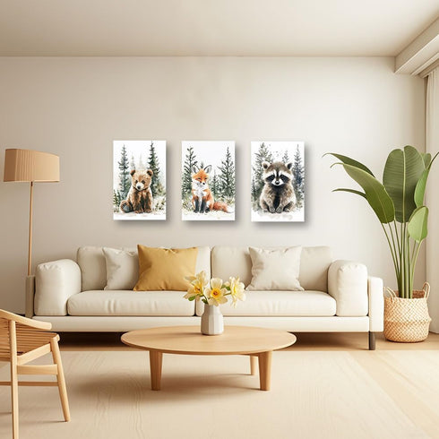 3 (11x14inchx3Pcs) CXHOSTENT Woodland Animal Nursery Wall Art Forest Animal Wall Decor Pieces Fox Raccoon Bear Pictures
