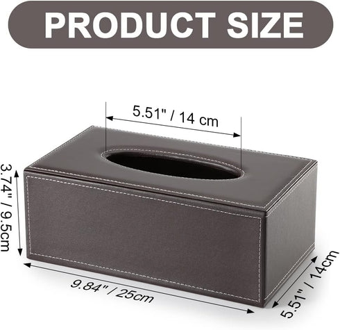KINGFOM Rectangular PU Leather Tissue Box Cover - Brown Napkin Holder for Bathroom, Home, Office, Car