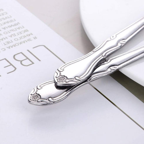 12-Piece Stainless Steel Dinner Fork Set, 7.3-inch Classic Flatware Silverware with Flower Edge - Silver