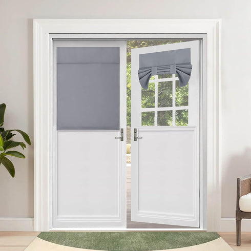 OutdoorLines Blackout French Door Curtains, 1 Panel, W26 x L40 inch, Grey, Easy to Install Thermal Insulated Tie Up