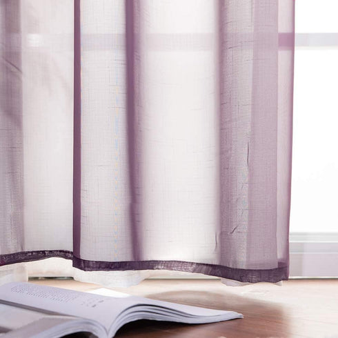 MIULEE 2 Panels Solid Color Plum Purple Sheer Curtains, Elegant Grommet Window Voile Panels for Bedroom Living Room