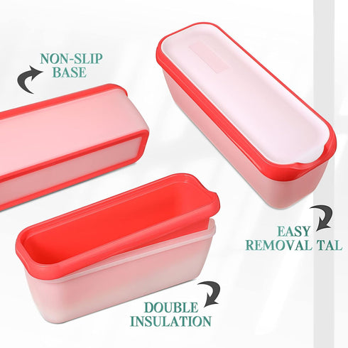 4 1.5 Nuenen Pcs Reusable Ice Cream Containers with Lids and a Scoop Quarts Plastic Rectangle Dessert Storage Tubs