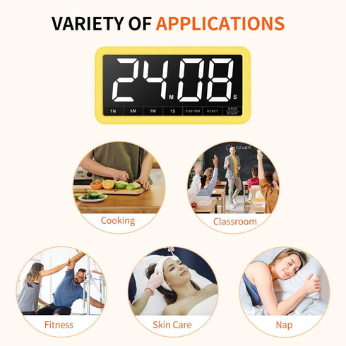 7.8 3 4 3 Countdown Count VOCOO Digital Kitchen Timer with Extra Large Display, Magnetic, Brightness, Alarms and Volume
