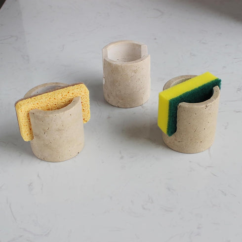 Natust Natural Travertine Sponge Holder for Kitchen Sink, Drying Rack, Compact Sink Caddy Organizer (Beige Travertine)
