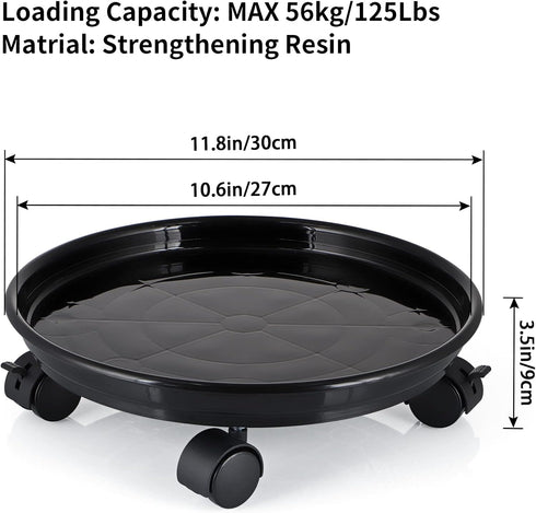 Skelang 11.8" Pack 3 Plant Caddy, Plant Stand, Round Plant Pallet Pot with Lock Wheels, Rolling Tray Planter Trolley