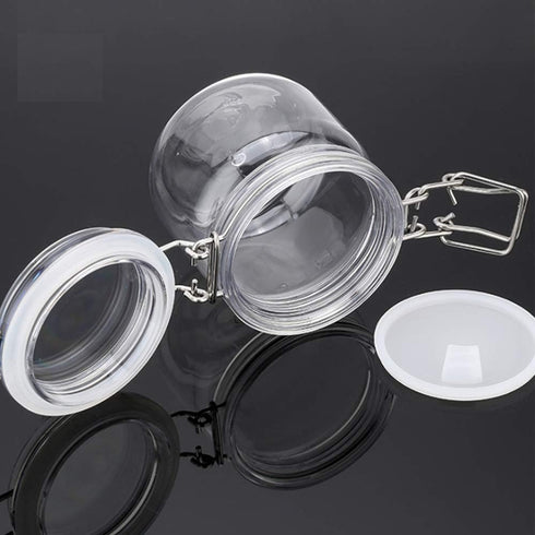 2Pcs 10 Oz/300ml Clear Round Plastic Storage Sealed Jar Bottles with Leak Proof Rubber Hinged Lid for Multi-purpose
