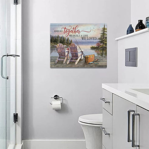 Fishing Wall Art, Farmhouse Lake Cabin Pictures Canvas Prints for Bathroom, Living Room, Bedroom 16"x12"