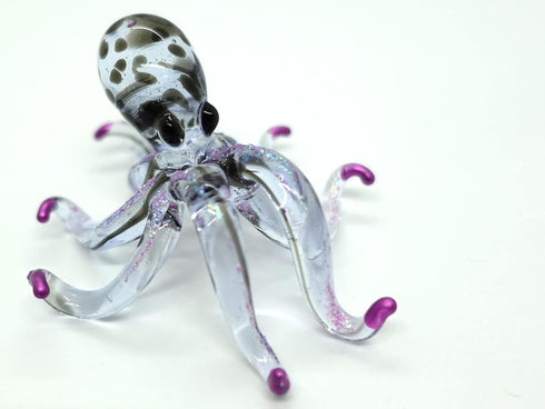 Octopus Miniature Figurines - Hand Blown Color Glass Art Collectible Gift Decor (3.5", Black Purple)