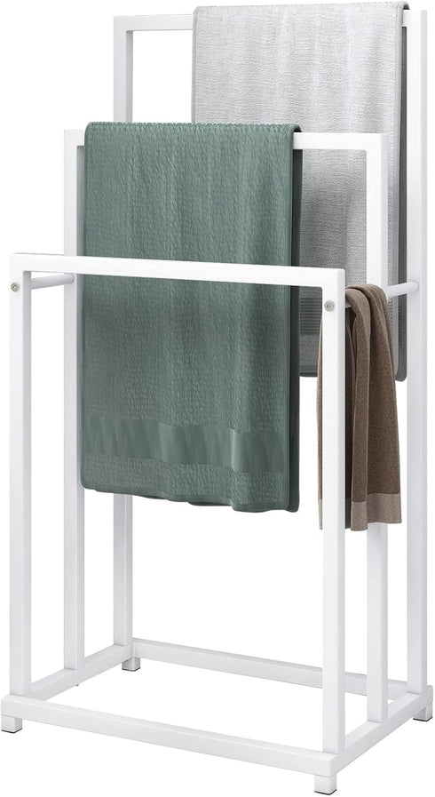 3-Tier 3 BOFENG White Metal Towel Rack Bars Freestanding Towel Holder Drying Shelf Stand Towel Bar Storage Ladder
