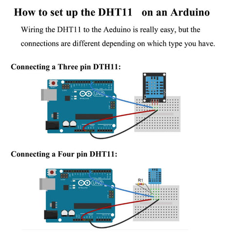 2pcs DHT11 Temperature Humidity Sensor Module, Digital Sensor 3.3V-5V with Wires for Arduino Raspberry Pi
