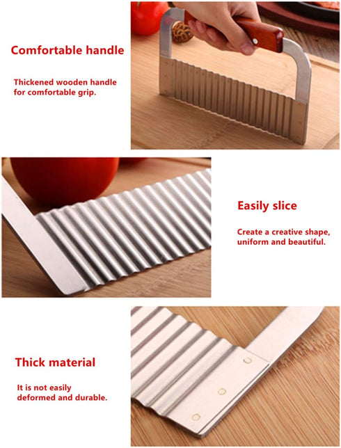French Fry Cutter Crinkle Cutter for Potatoes, Upgraded Stainless Steel Blade, Wavy Cutting Tool for Carrots Cucumbers