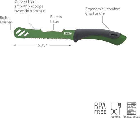 Tovolo 5.75" Slicer with Comfort Grip Handle, Serrated Kitchen Knife for Avocados with Pitter & Masher, 1 Count