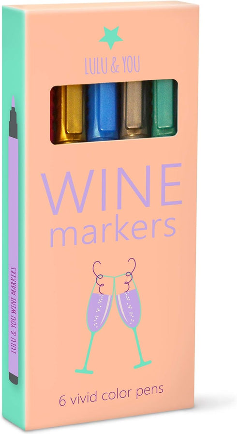 LuLu 6 Pens Pack Wine Glass Markers - Metallic Colors, Alternative Wine Charms