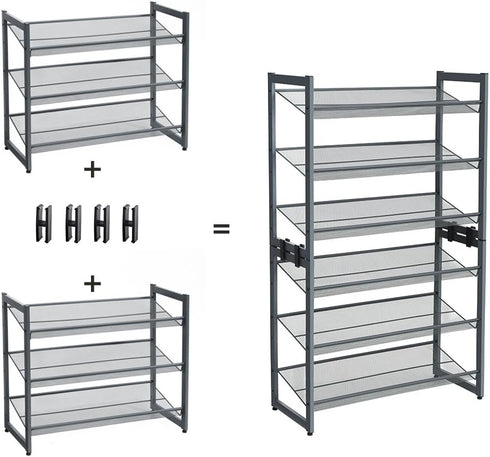 3-Tier 9-12 ULMR03GB SONGMICS Shoe Rack, Shoe Organizer, Metal Shoe Storage for Garage, Stackable Shoe Shelf
