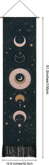 Lyacmy Moon Phase Wall Hanging Art, Bohemian Tapestry for Room (Black, 12.8 x 51.2 inches)