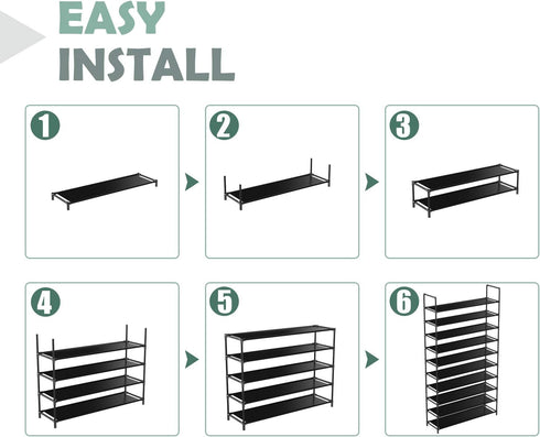 KIKIONLIFE 10 Tiers Shoe Rack Tower Storage Organizer Cabinet Black