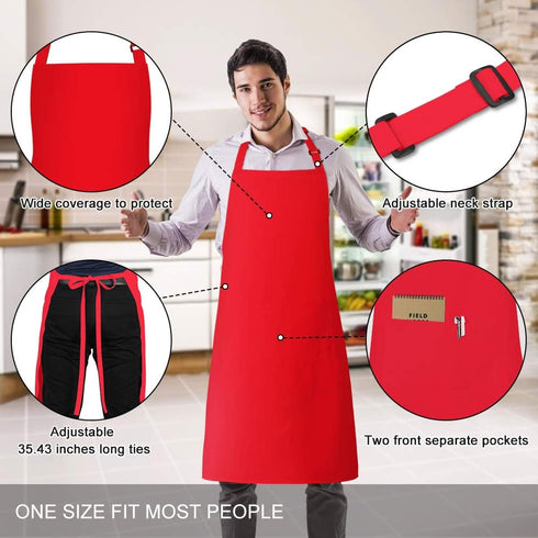 1 Pack Bib Aprons with 2 Pockets Cooking Chef Kitchen Apron for Women Men, Red