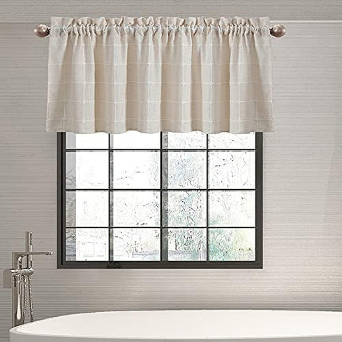 Shunjie.Home 2 Pack Farmhouse Plaid Valances for Windows, Beige, 52" x 18" for Kitchen, Bedroom, Bathroom