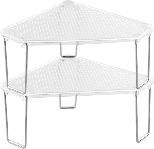 Counter, 2 Pack mDesign Plastic/Steel Freestanding Foldable Corner Stackable Organizer Shelf for Kitchen, Pantry