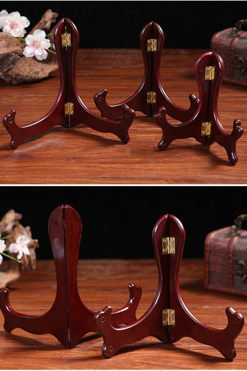Onwon 2 Pieces Wooden Easel, Mahogany Finish Display Stand for Plate Holder, Picture Frame Folding Stand (7 Inches)