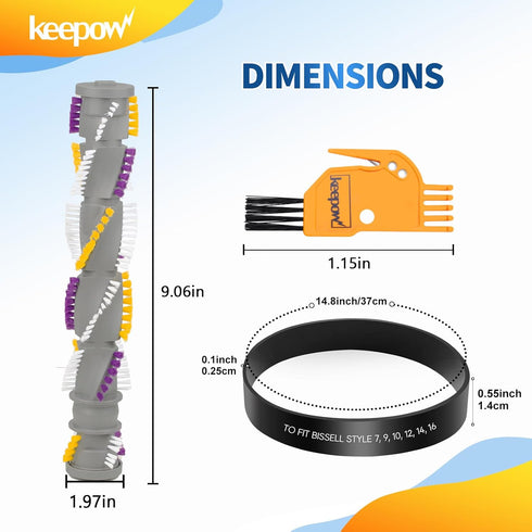 KEEPOW Replacement Parts for Bissell Cleanview Swivel Pet Vacuum - 1 Brush Roll and 1 Vacuum Belt 3031120 with 1