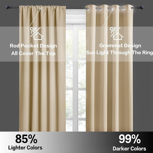 RYB HOME Thermal Insulated Blackout Curtains, Small Window Drapes, 42 inch Wide by 36 inch Long, Biscotti Beige