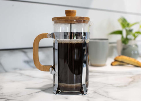 Elanze Designs Natural Woodgrain 600 mL Glass Chrome Plated Bamboo Wood French Press Coffee Maker