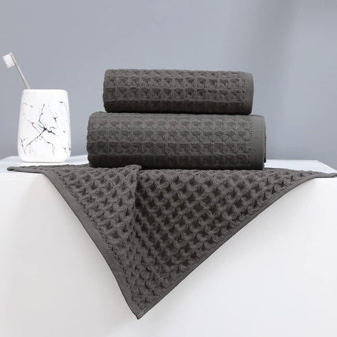 Sets 100% (1 1 1 YiLUOMO Grey Waffle Towels Cotton Highly Absorbent Quick Dry Towels for Bathroom Bath Towels, Hand