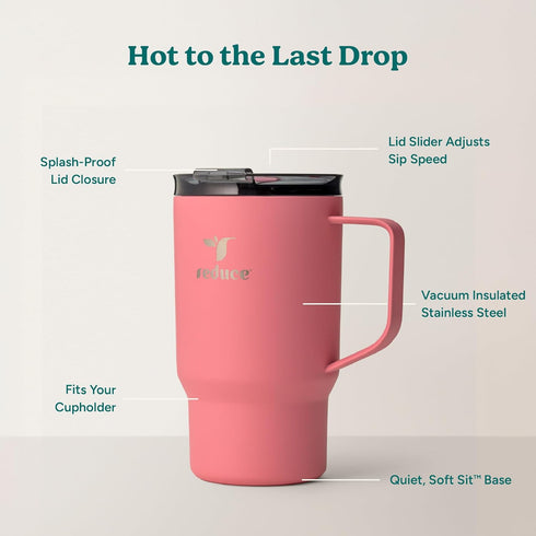 Hot1 18 oz Hot1 6 REDUCE Stainless Steel Insulated Mug with Temperature Adjusting Lid - Dual-Wall Vacuum, Cupholder