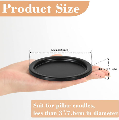 Black Iron Plate Candle Holder Set of 4, 3.8" D x 0.2" H, Elegant Decorative Stand for LED & Wax Candles