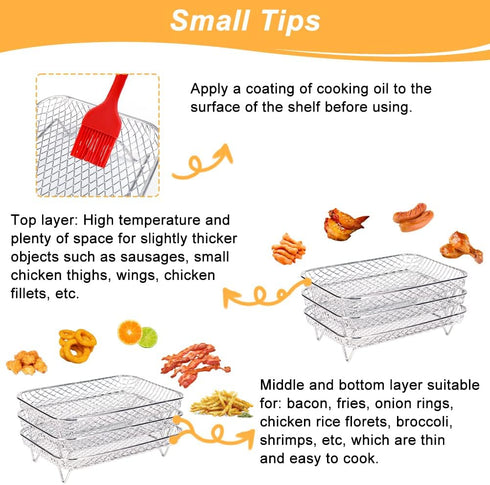 BYKITCHEN Air Fryer Rack for Ninja Dual Air Fryer, 3pcs Stackable Stainless Steel Dehydrator Racks, Accessories