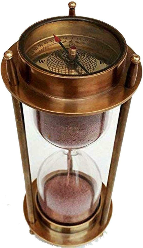 7" Nautical Brass Sand Timer Hourglass with Maritime Brass Compass