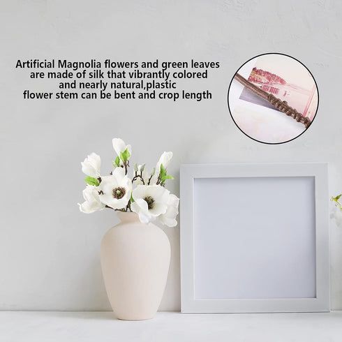 DULRLLY 6Pcs Artificial Magnolia Flowers - Real Touch White Silk Magnolia Bouquet for Home Decor