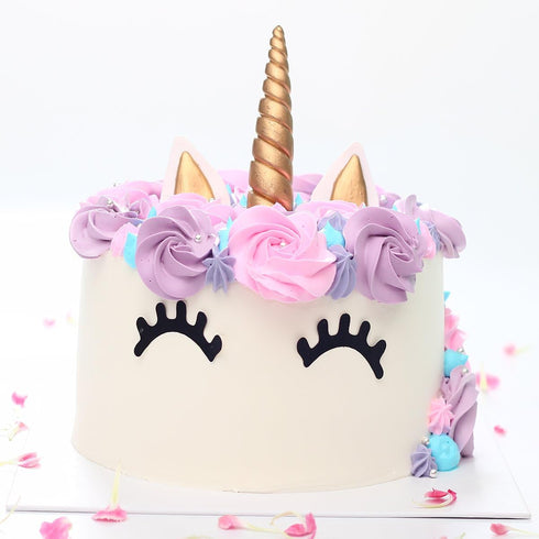 9625321410 Unicorn Cake Topper - Reusable Gold Unicorn Horn, Ears, Eyelashes, Party Decoration Set for Baby Shower,