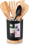 Kitchen Utensil Holder, Tableware Storage Bucket with Removable Divider and Wooden Base