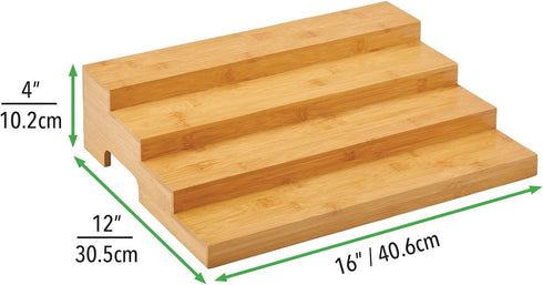 4-Tier mDesign Bamboo Spice and Food Kitchen Cabinet Pantry Shelf Organizer - Storage - Modern Compact Caddy Rack