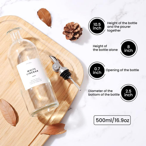 500ml, Set 2 Molimoli Oil and Vinegar Dispenser with Metal Pour Spout, Weighted Pourer, Glass Bottle Dispenser