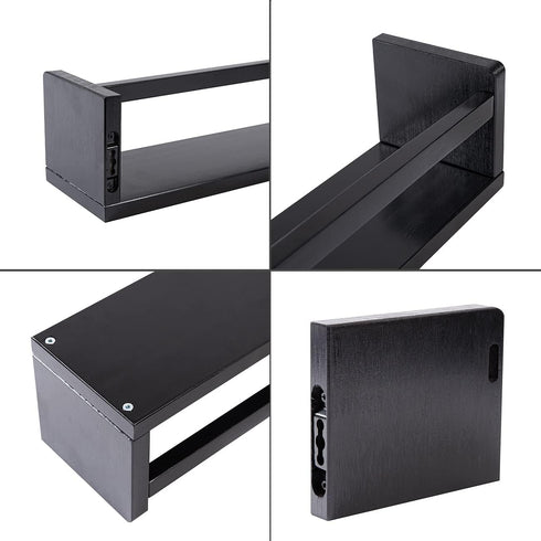 16 Inch Set 3 AZSKY Black Nursery Shelves of Wooden Floating Wall Bookshelf for Kids Nursery Shelves for Wall,Bathroom