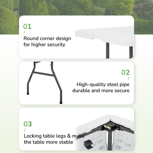 PayLessHere 6FT | Folding Table | Portable Plastic Table with Carry Handle | Waterproof & Foldable Table Design | Steel