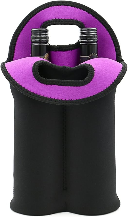 Hipiwe Wine Carrier Tote Bag Two Bottle Insulated Neoprene Wine/Water Bottle Holder for