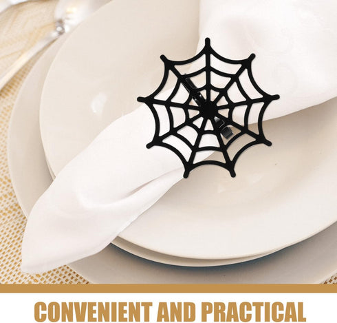 FRCOLOR 4pcs Metal Spider Web Napkin Holder, Halloween Napkin Rings for Festival Parties Weddings