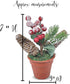 Christmas Tabletop Decorative Pots Set of 3 with Pine Red Berries, Pine Cones Greenery - Snow Flocked Xmas Holiday Decor