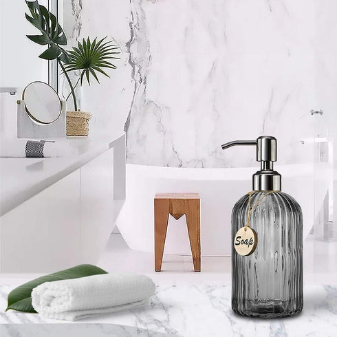 JASAI 18 Oz Kitchen Soap Dispenser - Vertical Stripes with 304 Rust Proof Stainless Steel Pump, Refillable for