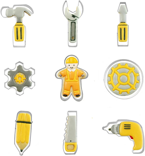 Mini Construction Tools Cookie Cutters Set of 9 pcs, Stainless Steel Hardware Tools Shaped Fondant Baking Molds