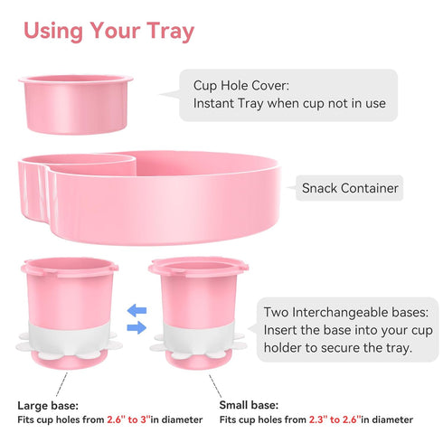 Car Seat Snack Tray: Travel Tray for Kids Carseat Cup Holder with Food Trays, Stroller Snacks Plate for Toddlers, Kid