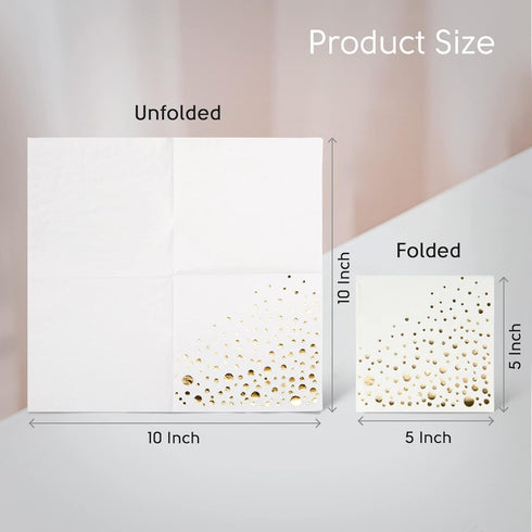 Stylish Gold Disposable Cocktail Napkins, 100 Count, 3-Ply 5x5 Inch White and Gold Dessert Napkins for Parties