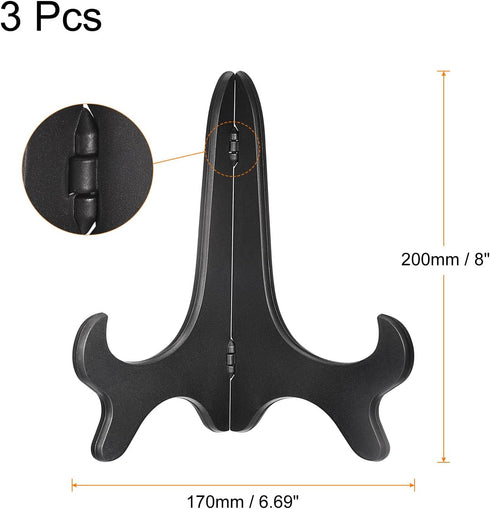 uxcell 3pcs 8" Easel Plate Holder, Wood-like Plastic Folding Display Stand Black for Decorative Picture Frame