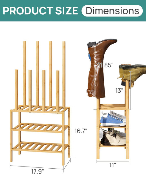 Closet, viewcare Small Boot Rack with Shoe Rack, Boot Rack Organizer Tall Boots for Bamboo Wood Shoe Shelf Storage